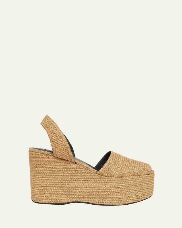 Straw Wedge Slingback Sandals